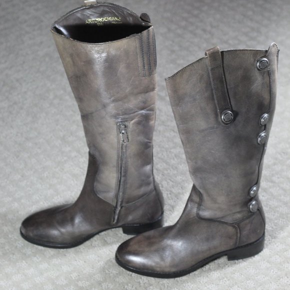 Arturo Chiang Women's Size 6 Gray Enchant Riding Boots Zip Knee High - Picture 1 of 6